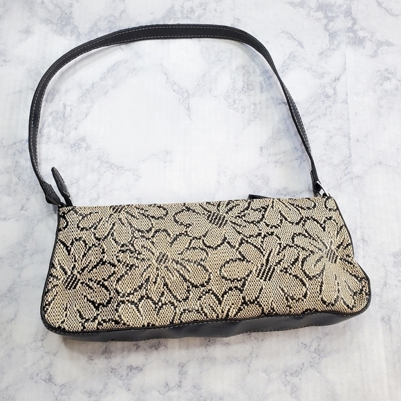 Mini Bag Cream Black Floral 90s Y2K Woven Plastic Design Zippered top - Picture 4 of 8